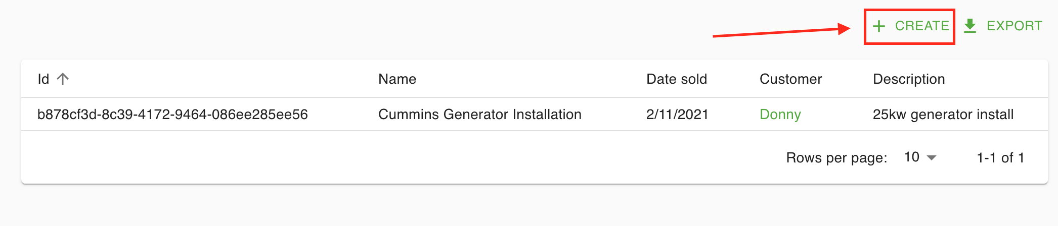 create project button